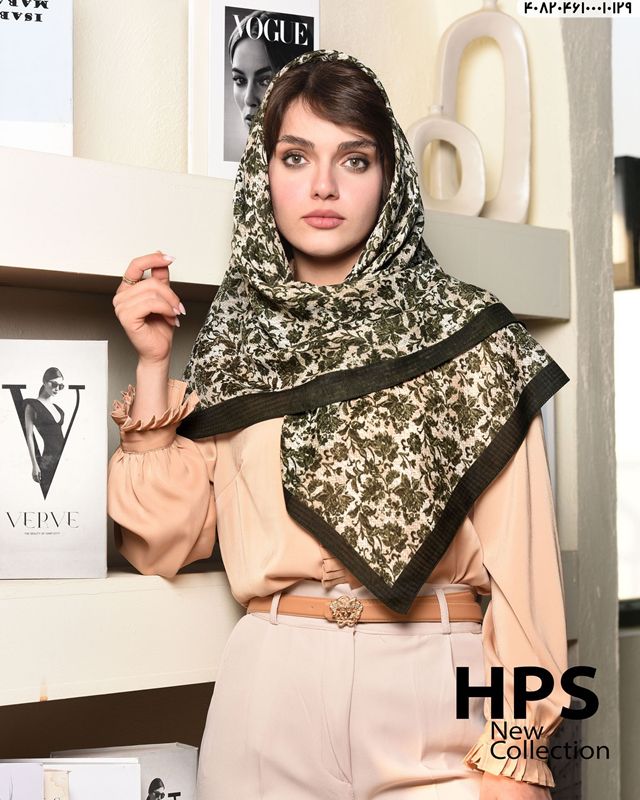 تصویر  روسری نخی‌ژاکارد دوردوخت 100