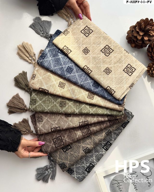 تصویر  شال برشکا دوردوخت منگوله دار