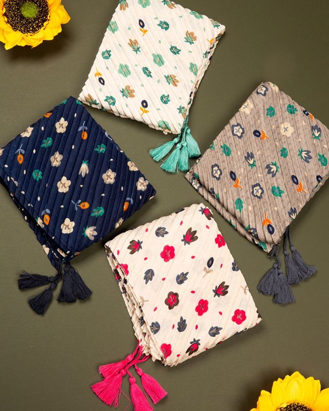 تصویر  شال نخی‌ژاکارد پلیسه دوردوخت