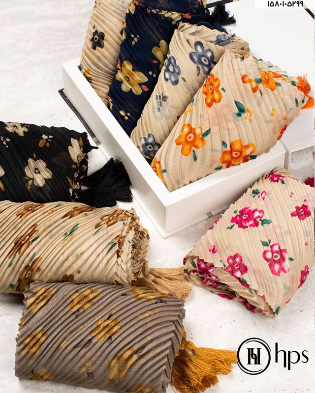 تصویر  شال چاپی پلیسه دور دوخت