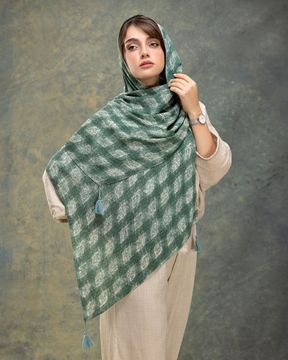 تصویر شال موندیال پلیسه دوردوخت منگوله‌دار