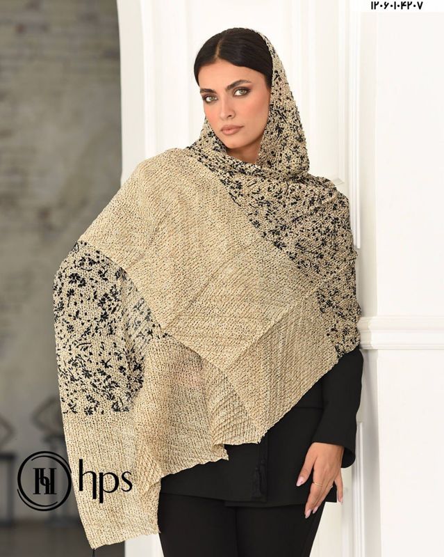 تصویر  شال حریر کجراه پلیسه دوردوخت