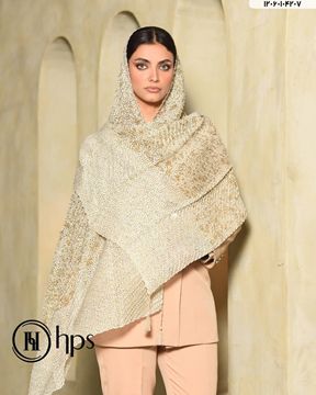 تصویر شال حریر کجراه پلیسه دوردوخت