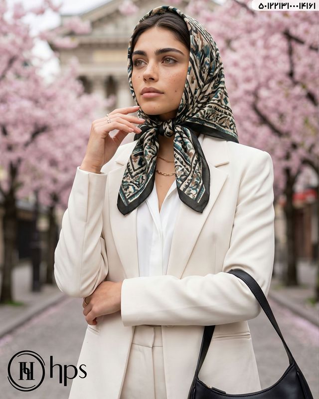 تصویر  روسری نخی کرپ دوردوخت 100