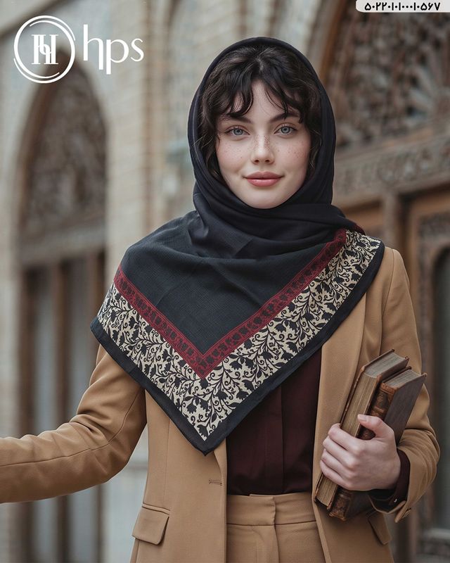 تصویر  روسری نخی ژاکارد دوردوخت 100
