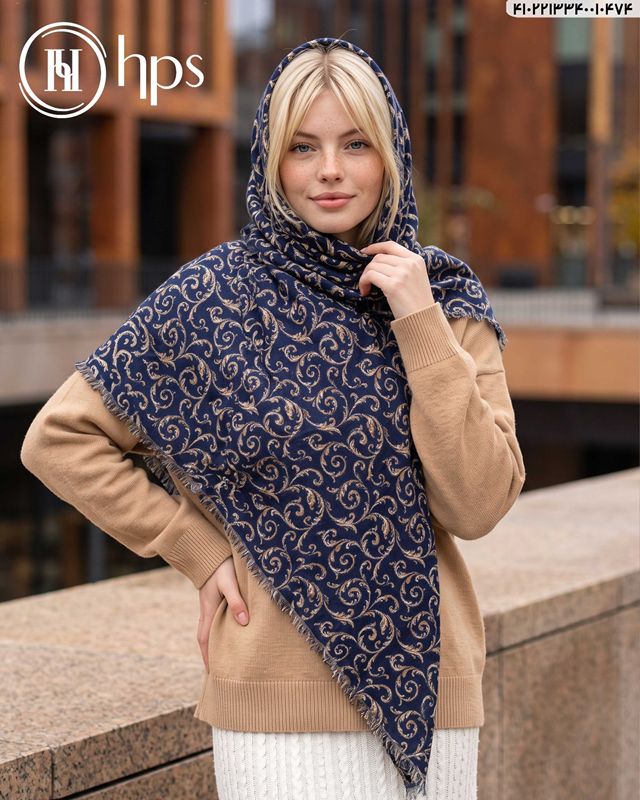 تصویر  روسری نخی کرپ چهارطرف ریشه 140